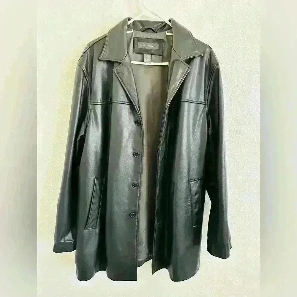 Banana Republic Men’s Leather Long Coat Size Large